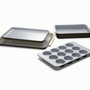 6 Piece Bakeware Set Organizers Included Non-Toxic Ceramic Coating Black