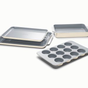 6 Piece Bakeware Set Organizers Included Non-Toxic Ceramic Coating Cream