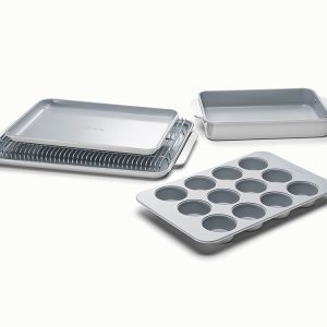 6 Piece Bakeware Set Organizers Included Non-Toxic Ceramic Coating Gray