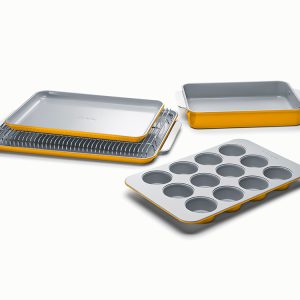 6 Piece Bakeware Set Organizers Included Non-Toxic Ceramic Coating Marigold