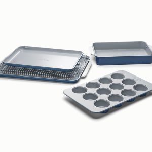6 Piece Bakeware Set Organizers Included Non-Toxic Ceramic Coating Navy