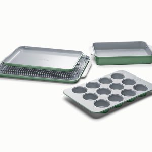 6 Piece Bakeware Set Organizers Included Non-Toxic Ceramic Coating Sage
