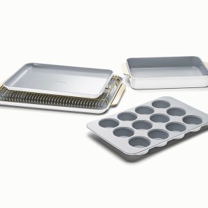 6 Piece Bakeware Set Organizers Included Non-Toxic Ceramic Coating White