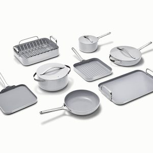 Ceramic-Coated Cookware Bundle Classic Cookware + Squareware Sets Gray