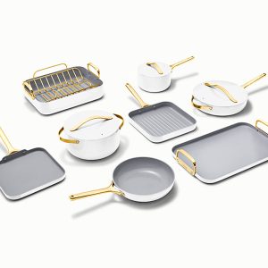 Ceramic-Coated Cookware Bundle Classic Cookware + Squareware Sets White