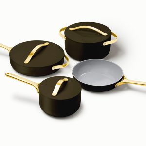 PFAS-Free Ceramic Cookware Set Non-Toxic Pots & Pans Set Black