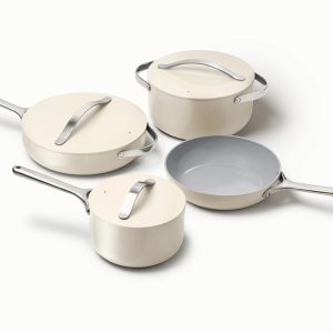 PFAS-Free Ceramic Cookware Set Non-Toxic Pots & Pans Set Cream