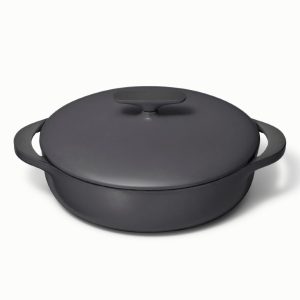 3.5 qt Enameled Cast Iron Braiser Pan with Lid Charcoal