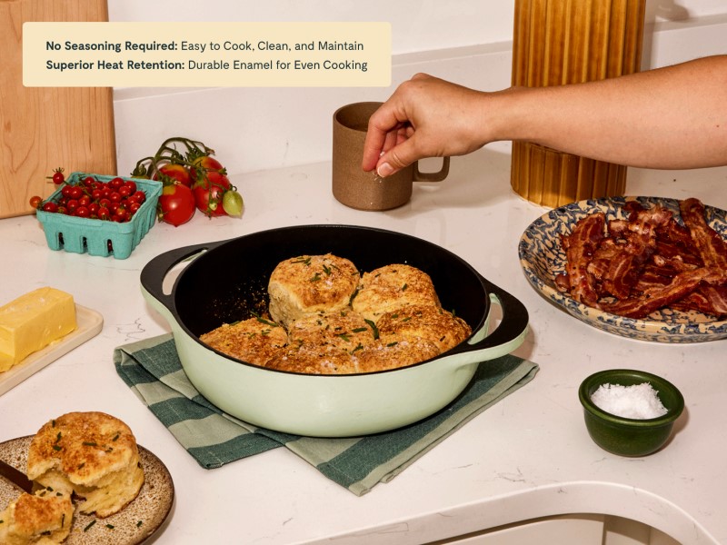 3.5 qt Enameled Cast Iron Braiser Pan with Lid Light Mist - Image 3