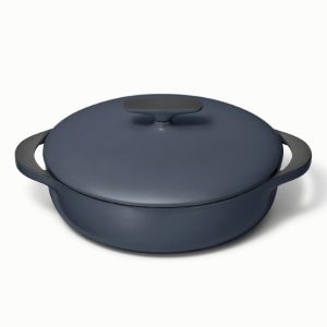 3.5 qt Enameled Cast Iron Braiser Pan with Lid Midnight Blue