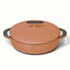 3.5 qt Enameled Cast Iron Braiser Pan with Lid Rust