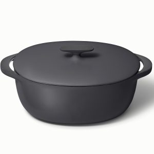 8.5 qt Enameled Cast Iron Oval Dutch Oven Charcoal