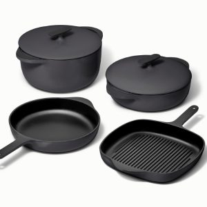 Enameled Cast Iron Pots and Cookware Set Charcoal