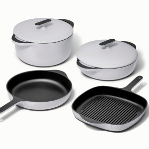 Enameled Cast Iron Pots and Cookware Set Gray