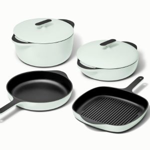 Enameled Cast Iron Pots and Cookware Set Light Mist