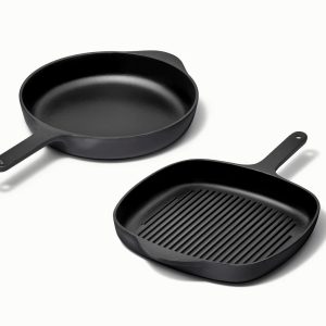 Cast Iron Skillet & Grill Pan Duo Charcoal