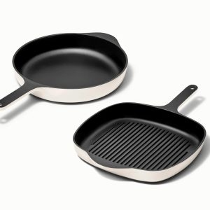Cast Iron Skillet & Grill Pan Duo Cream