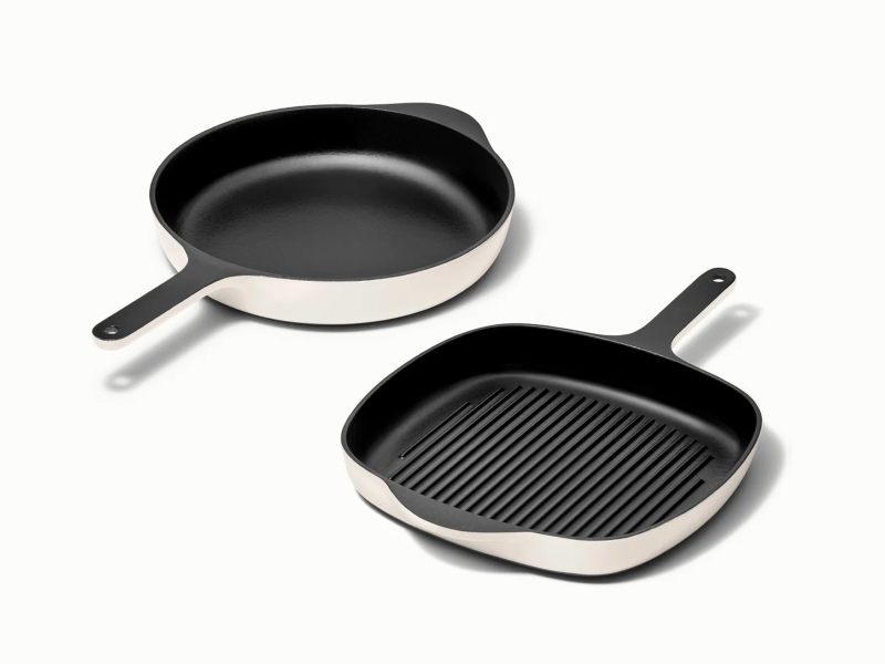 Cast Iron Skillet & Grill Pan Duo Cream