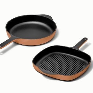 Cast Iron Skillet & Grill Pan Duo Rust
