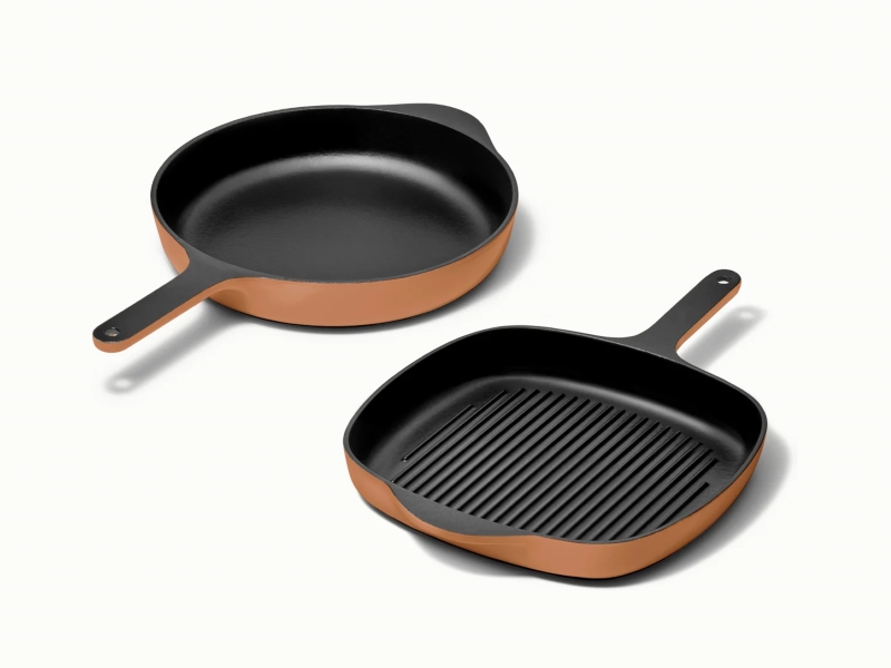 Cast Iron Skillet & Grill Pan Duo Rust