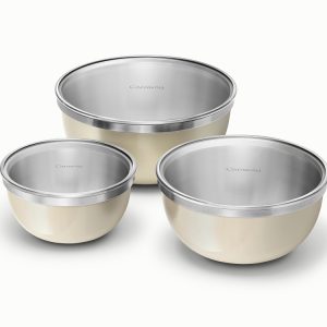 Mixing Bowl Set with Fitted Glass Lids Non-Toxic Mixing Bowls Cream