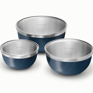Mixing Bowl Set with Fitted Glass Lids Non-Toxic Mixing Bowls Navy
