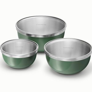 Mixing Bowl Set with Fitted Glass Lids Non-Toxic Mixing Bowls Sage