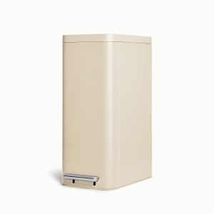 Modern Stainless Steel Kitchen Trash Can – 45L Slim Step Bin Cream