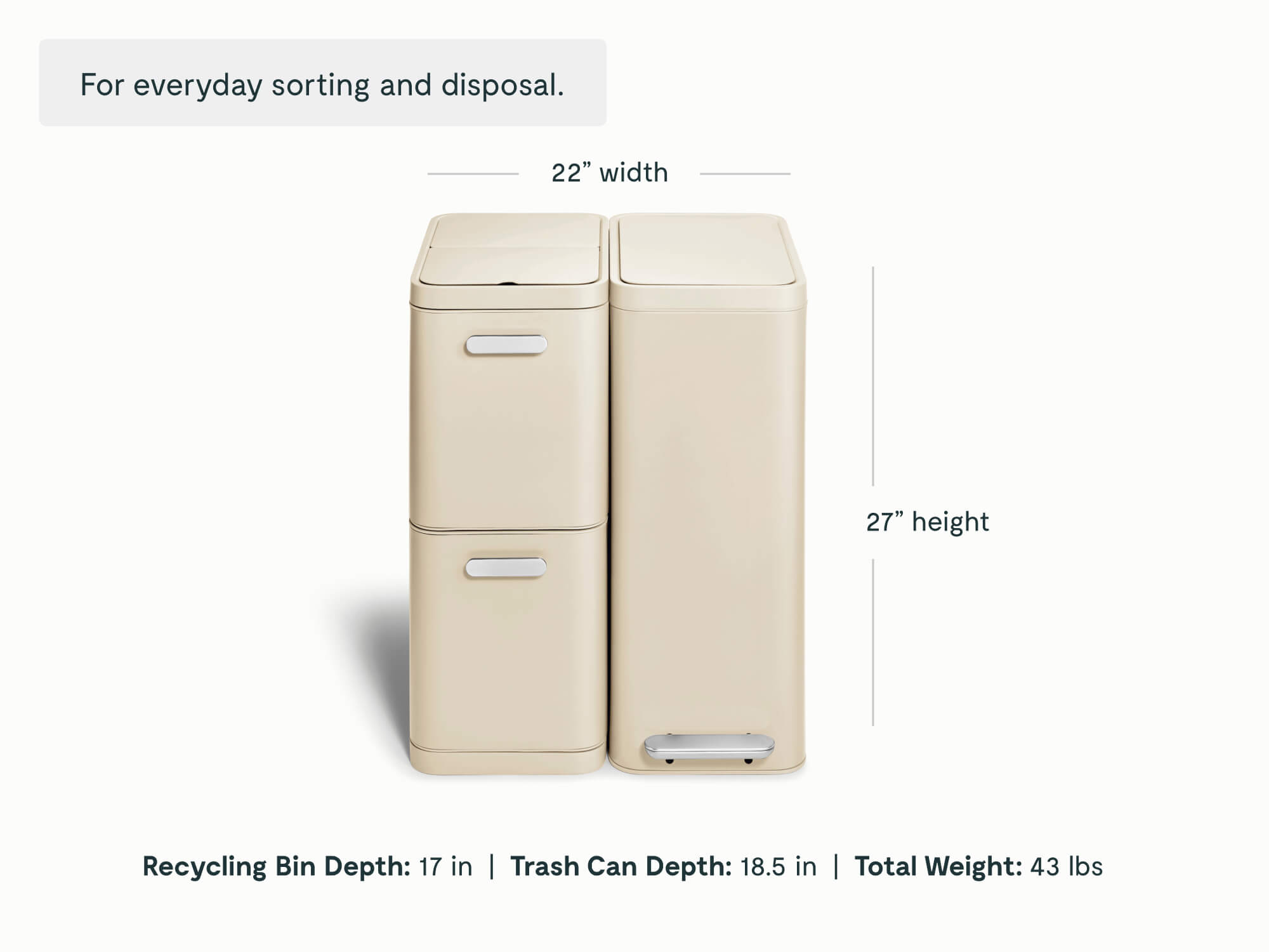 Dual Kitchen Trash Can & Recycling Bin – Modern Stainless Steel Waste System Cream - Image 2