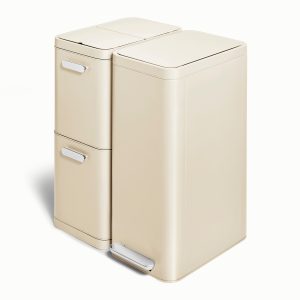 Dual Kitchen Trash Can & Recycling Bin – Modern Stainless Steel Waste System Cream