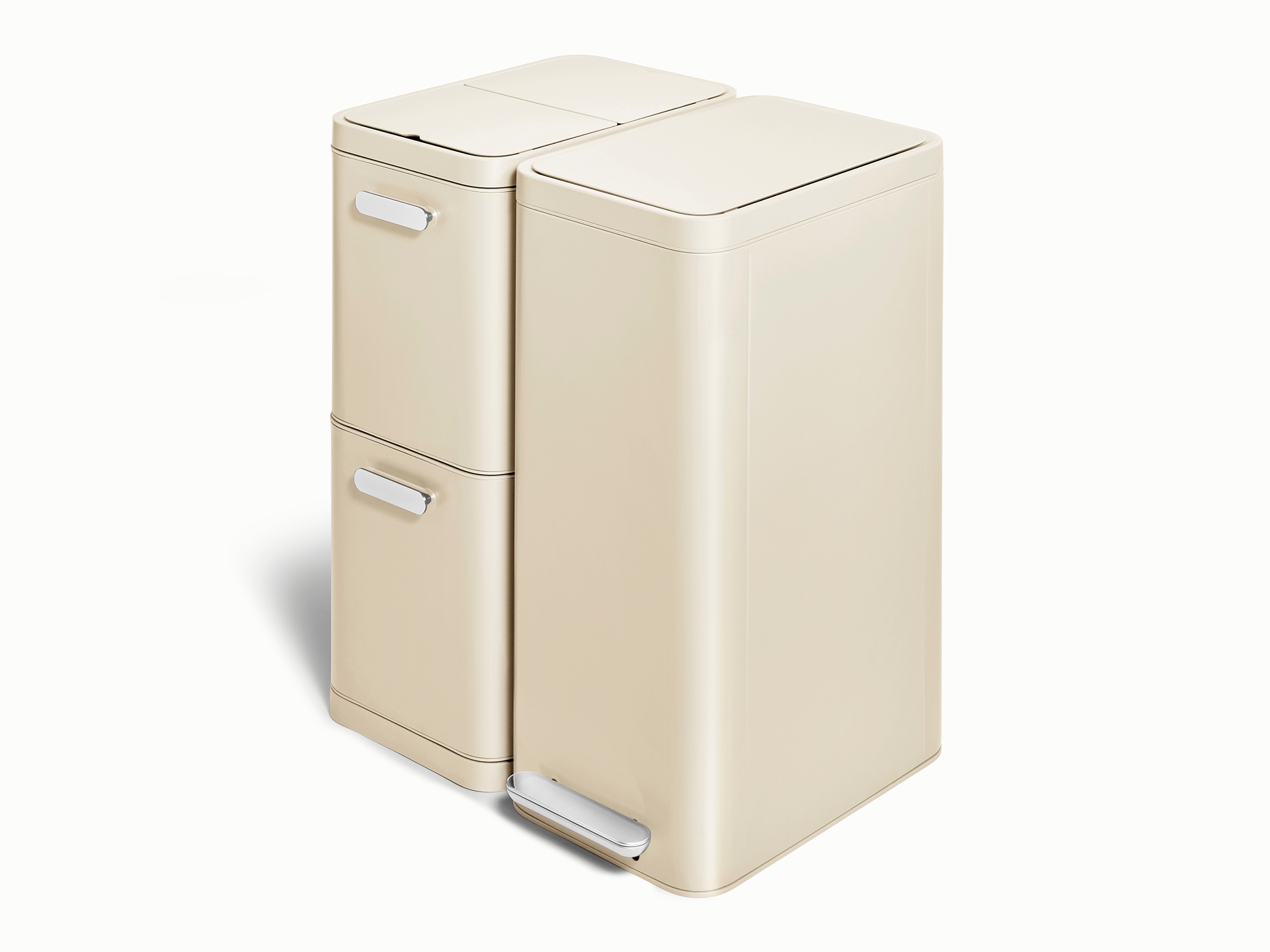 Dual Kitchen Trash Can & Recycling Bin – Modern Stainless Steel Waste System Cream