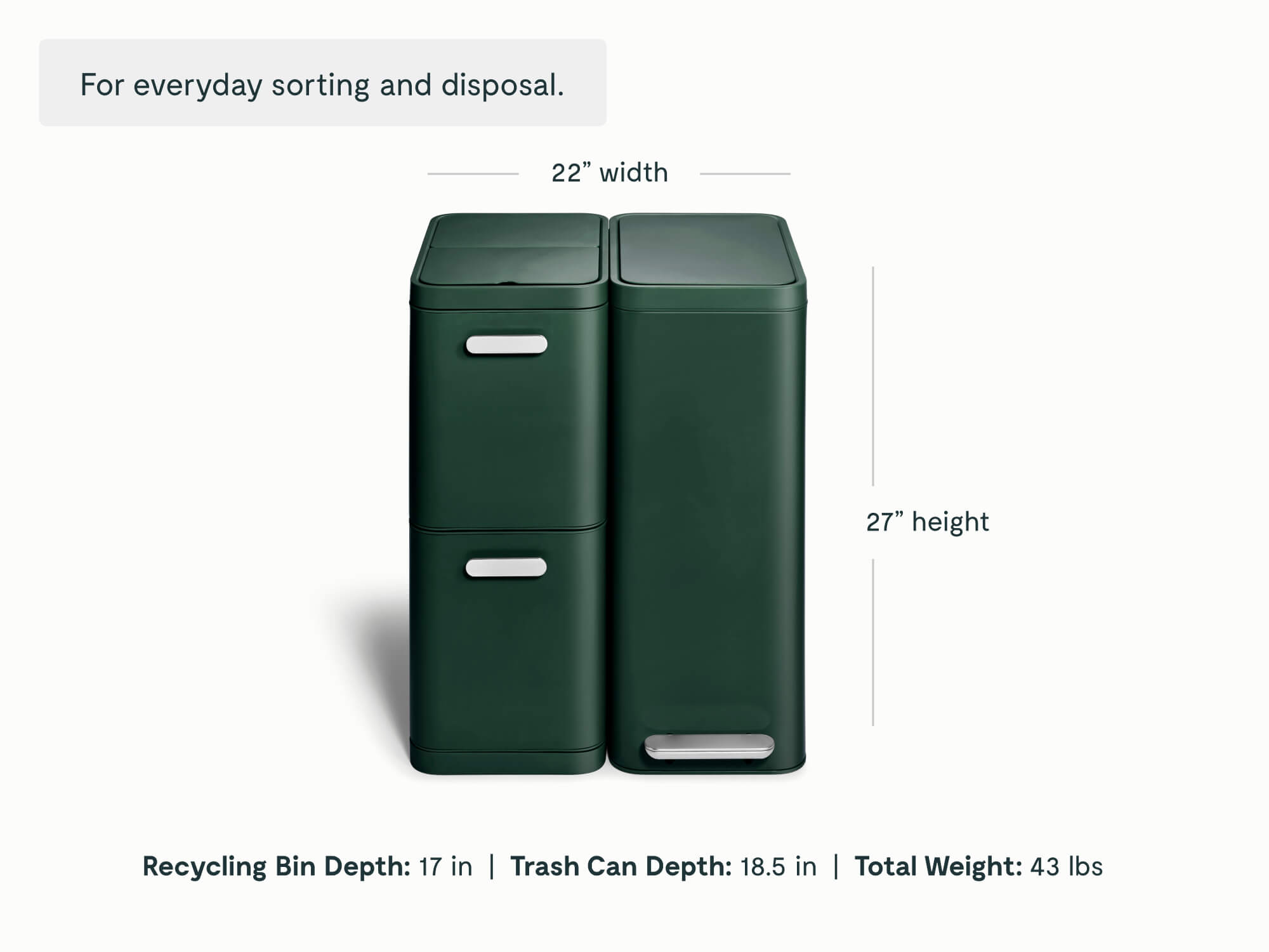 Dual Kitchen Trash Can & Recycling Bin – Modern Stainless Steel Waste System Emerald - Image 2