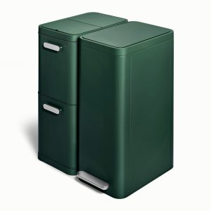 Dual Kitchen Trash Can & Recycling Bin – Modern Stainless Steel Waste System Emerald