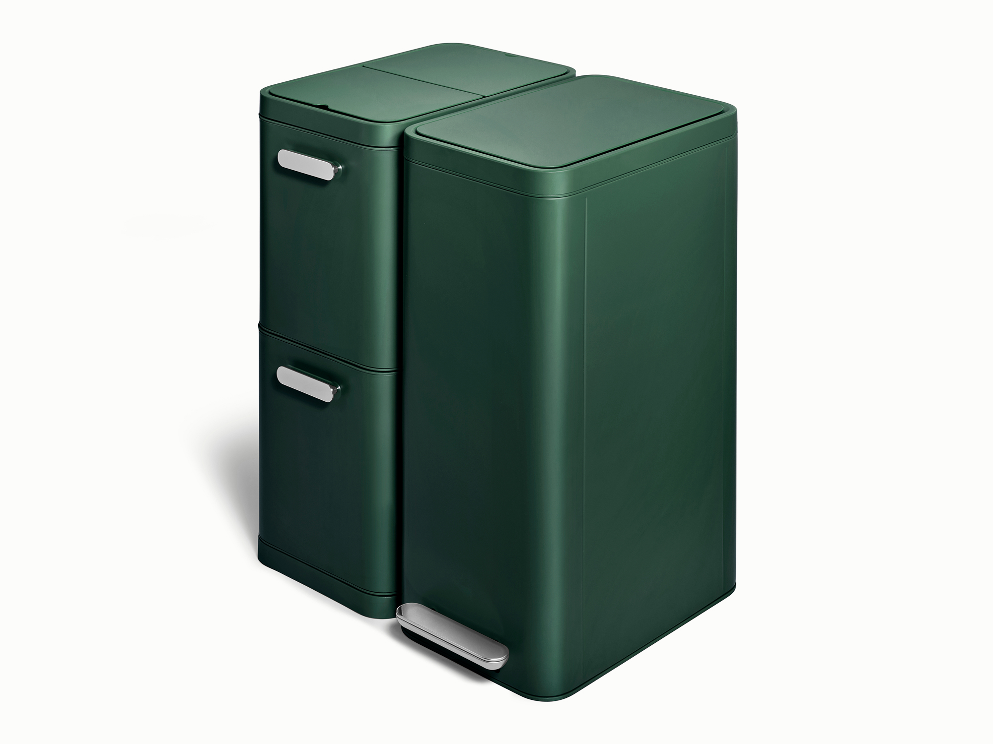 Dual Kitchen Trash Can & Recycling Bin – Modern Stainless Steel Waste System Emerald