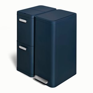 Dual Kitchen Trash Can & Recycling Bin – Modern Stainless Steel Waste System Midnight