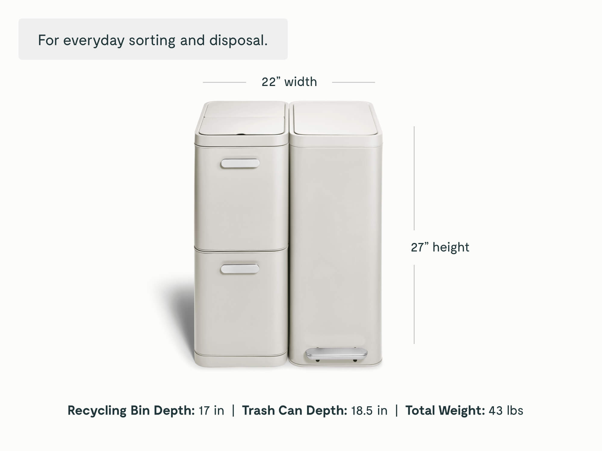 Dual Kitchen Trash Can & Recycling Bin – Modern Stainless Steel Waste System Stone - Image 2