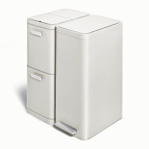 Dual Kitchen Trash Can & Recycling Bin – Modern Stainless Steel Waste System Stone