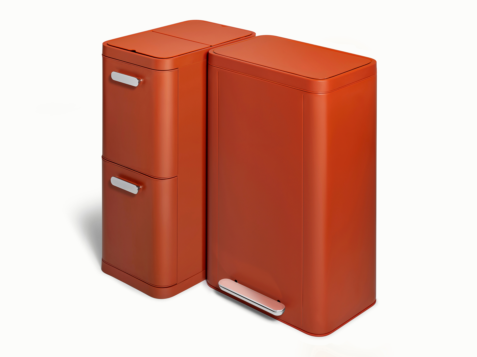 Dual Kitchen Trash Can & Recycling Bin – Modern Stainless Steel Waste System Clay