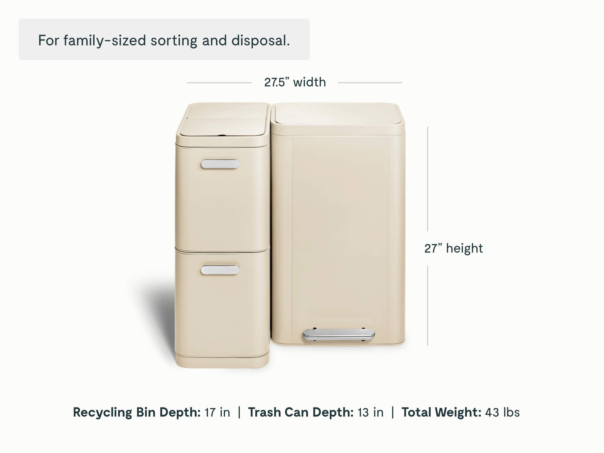 Dual Kitchen Trash Can & Recycling Bin – Modern Stainless Steel Waste System Cream - Image 2