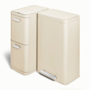 Dual Kitchen Trash Can & Recycling Bin – Modern Stainless Steel Waste System Cream