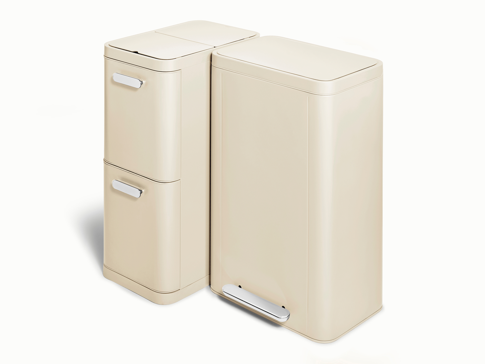 Dual Kitchen Trash Can & Recycling Bin – Modern Stainless Steel Waste System Cream