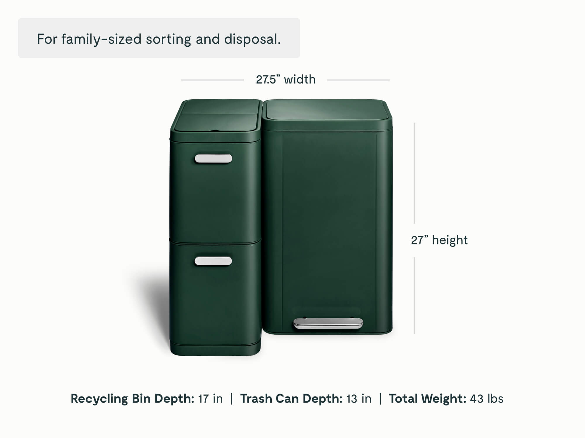 Dual Kitchen Trash Can & Recycling Bin – Modern Stainless Steel Waste System Emerald - Image 2