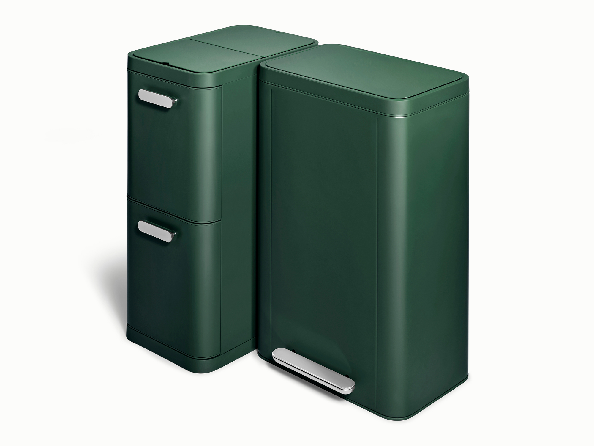 Dual Kitchen Trash Can & Recycling Bin – Modern Stainless Steel Waste System Emerald
