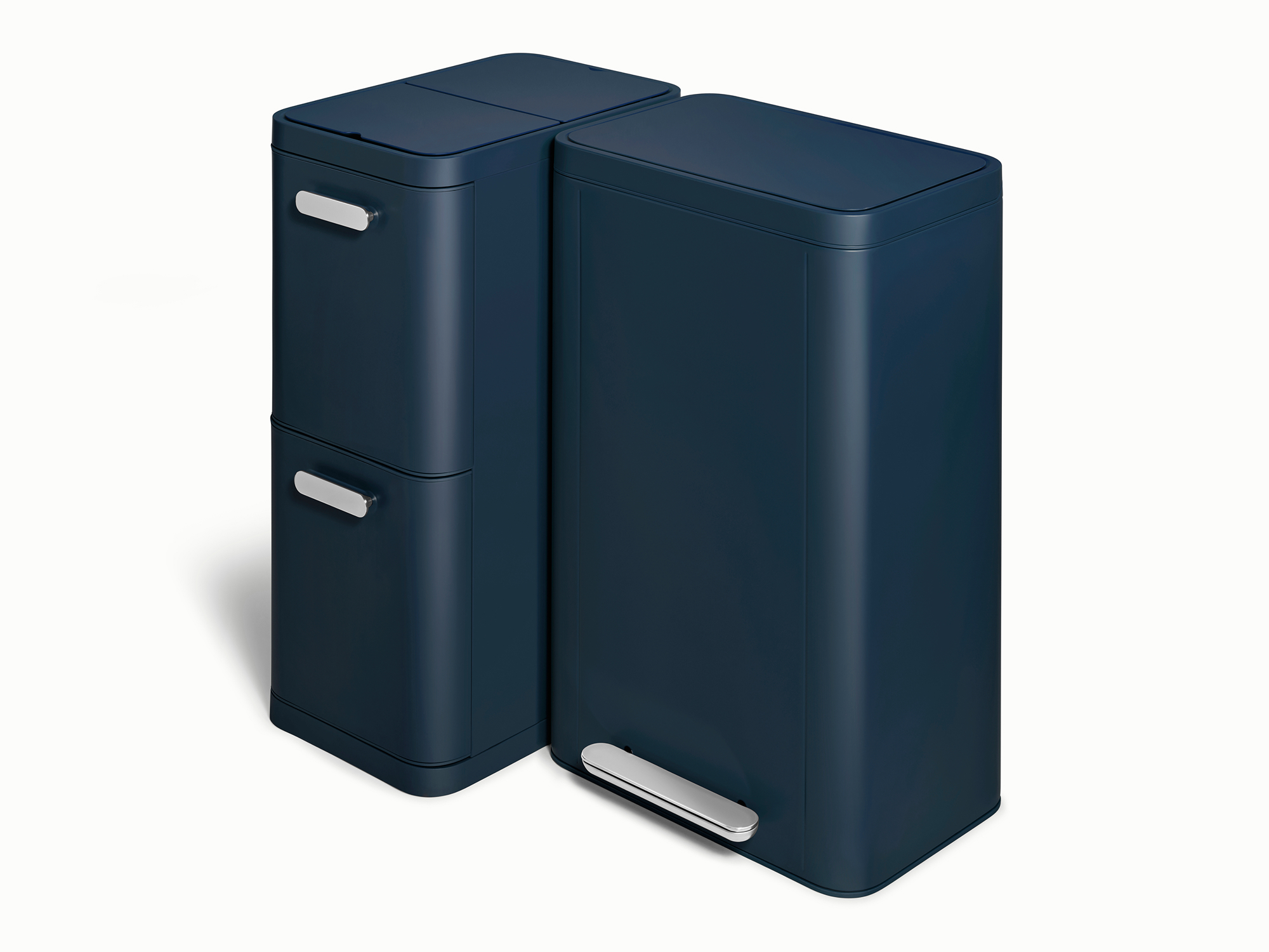 Dual Kitchen Trash Can & Recycling Bin – Modern Stainless Steel Waste System Midnight