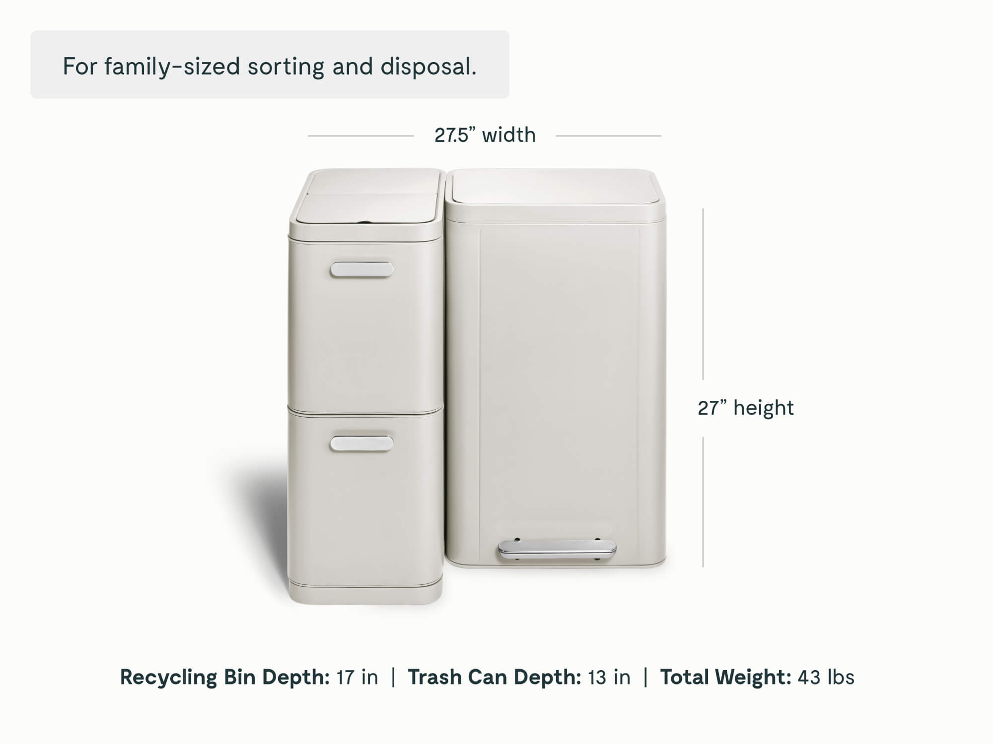 Dual Kitchen Trash Can & Recycling Bin – Modern Stainless Steel Waste System Stone - Image 2