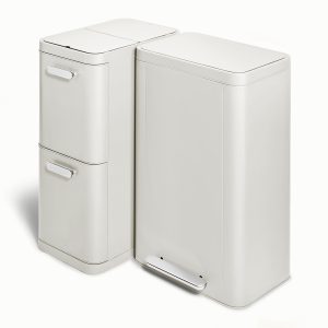Dual Kitchen Trash Can & Recycling Bin – Modern Stainless Steel Waste System Stone