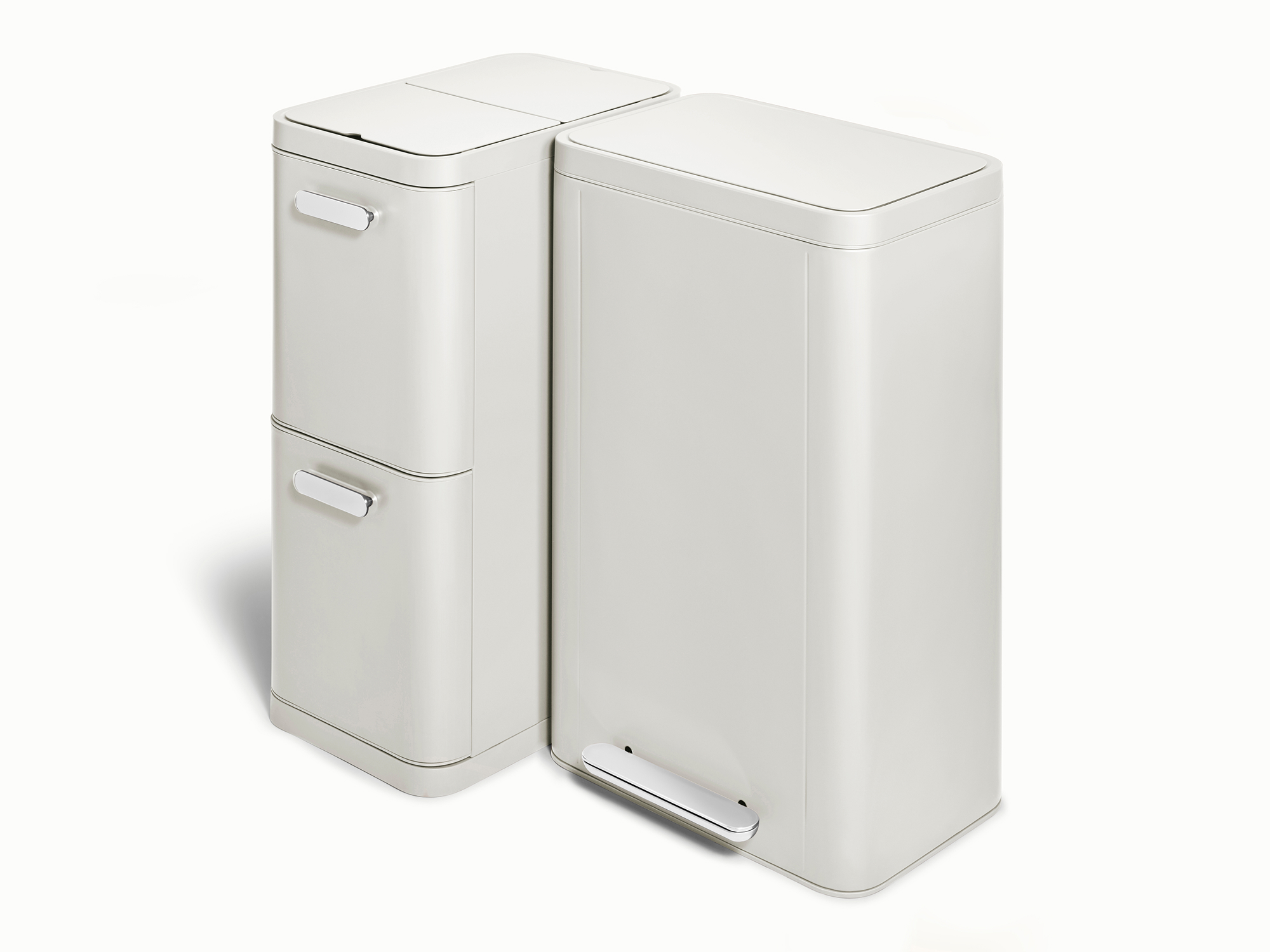 Dual Kitchen Trash Can & Recycling Bin – Modern Stainless Steel Waste System Stone